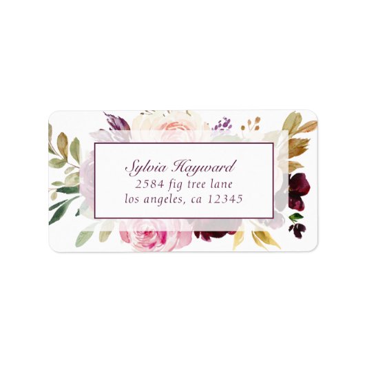 パープルエレガントプラムフローラビジネス差出人住所 ラベル (正面)