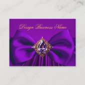 パープルエレガントプラム金ゴールドジュエルボウデザイン 名刺 (正面)
