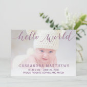 パープルエレガントベビー誕生写真のお知らせ 案内状 (スタンド正面)