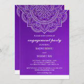 パープルエレガントペイズリーインディアン婚約パーティ 招待状 (正面/裏面)