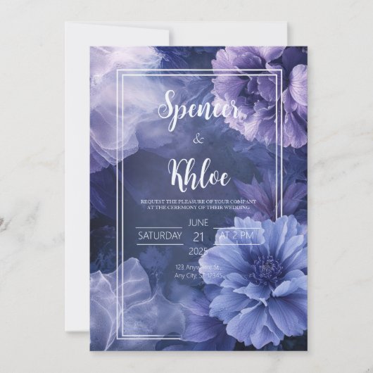 パープルエレガントペタル開花結婚式招待状 招待状 (正面)