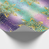 パープルエレガントホリデースノーフレークスクリスマス ラッピングペーパー (角)