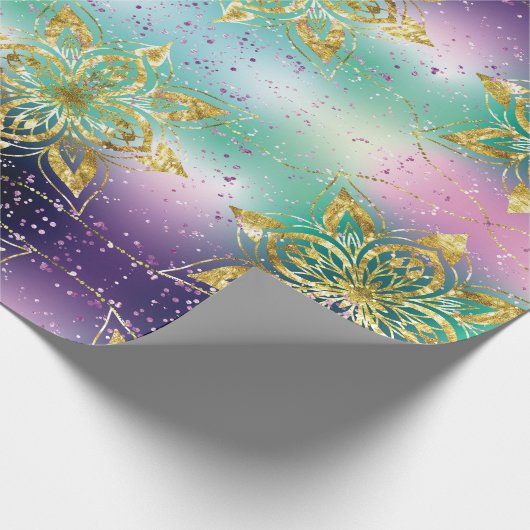 パープルエレガントホリデースノーフレークスクリスマス ラッピングペーパー (角)