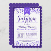 パープルエレガントホワイトサプライズ誕生日パーティー 招待状 (正面/裏面)