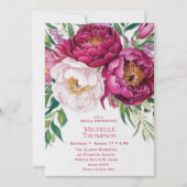 パープルエレガントホワイトフローラブライダルシャワー 招待状 (正面)