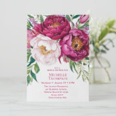 パープルエレガントホワイトフローラブライダルシャワー 招待状 (スタンド正面)