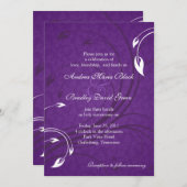 パープルエレガントホワイトフローラ結婚式招待状 招待状 (正面/裏面)