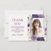 パープルエレガントホワイトフローラ誕生日ありがとう サンキューカード (正面)