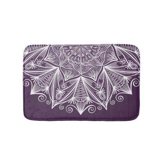 パープルエレガントホワイトマンダラアートコンプレッサッドレース バスマット (正面)