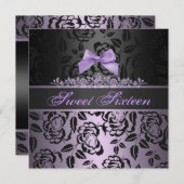 パープルエレガントボウスウィート16番目の誕生日招待状 招待状 (正面/裏面)