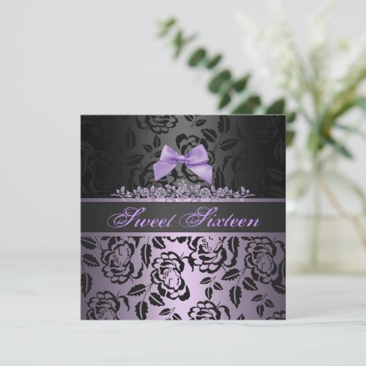 パープルエレガントボウスウィート16番目の誕生日招待状 招待状 (スタンド正面)