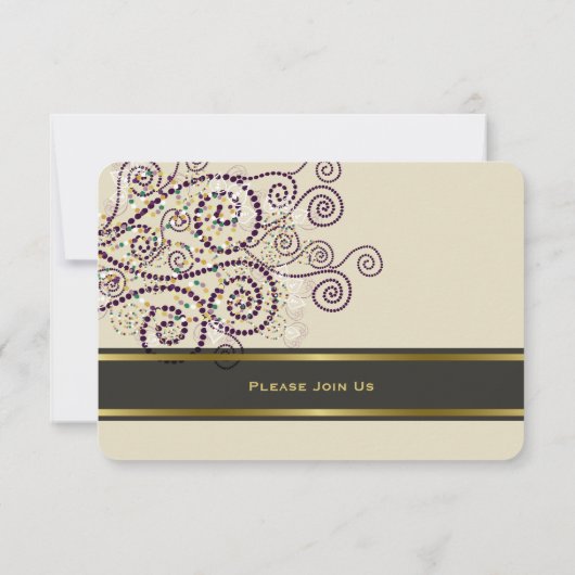 パープルエレガントボホらせん状ウェディングレセプション 招待状 (裏面)