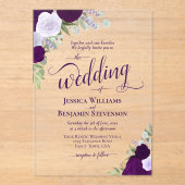 パープルエレガントボホシックバラファンシーズ結婚 アクリル招待状 (正面)