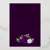 パープルエレガントボホフローラとバラ金ゴールド結婚ズ 箔招待状 (裏面)