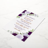 パープルエレガントボホフローラとバラ金ゴールド結婚ズ 箔招待状 (回転した状態)