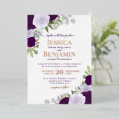 パープルエレガントボホフローラとバラ金ゴールド結婚ズ 箔招待状 (立ち正面)
