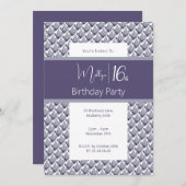 パープルエレガントマグノリアスウィート16誕生日 招待状 (正面/裏面)