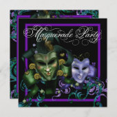 パープルエレガントマスカレードパーティの招待状 招待状 (正面/裏面)