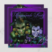 パープルエレガントマスカレードパーティの招待状 招待状 (正面/裏面)