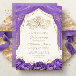 パープルエレガントマスクマスカレードキンセアニェラ 招待状