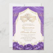 パープルエレガントマスクマスカレードキンセアニェラ 招待状 (正面)
