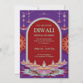 パープルエレガントマンダラディワリフェスティバルのライト 招待状 (正面)