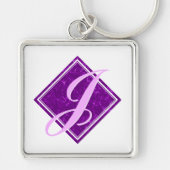 パープルエレガントマーブルダイヤモンドイニシャルスクリプト キーホルダー (正面)