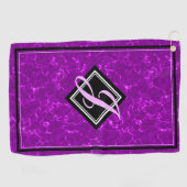 パープルエレガントマーブルブラックダイヤモンドイニシャルスクリプト ゴルフタオル (横)