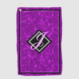 パープルエレガントマーブルブラックダイヤモンドイニシャルスクリプト ゴルフタオル