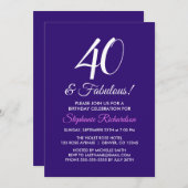 パープルエレガントミニマリスト40と素晴らしい誕生日 招待状 (正面/裏面)