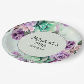パープルエレガントミントグリーンフローラ60誕生日 ペーパープレート (アングル)