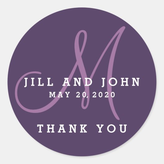 パープルエレガントモノグラム結婚式の引き出物シール ラウンドシール (正面)