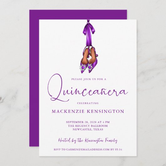 パープルエレガントラックス王室のハイヒールクインセアニェラ 招待状 (正面/裏面)