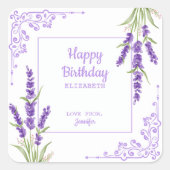 パープルエレガントラベンダーアンティークフレーム誕生日 スクエアシール (正面)