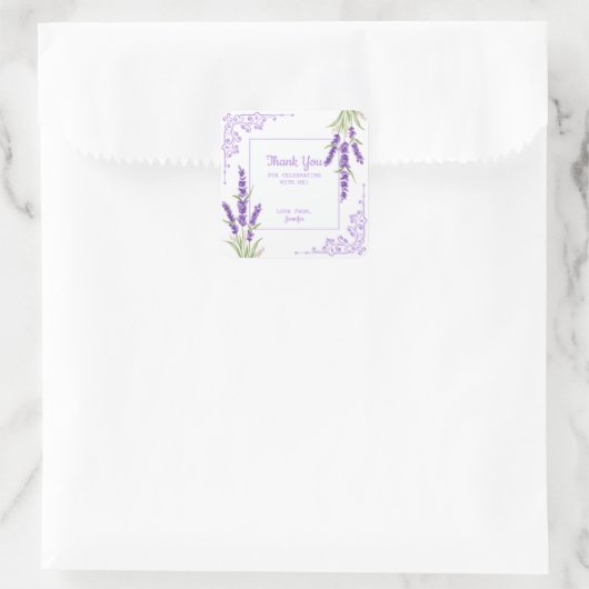 パープルエレガントラベンダーアンティークフレーム誕生日 スクエアシール (バッグ)