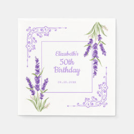 パープルエレガントラベンダーアンティークフレーム誕生日 スタンダードカクテルナプキン