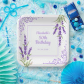 パープルエレガントラベンダーアンティークフレーム誕生日 ペーパープレート (パーティー)