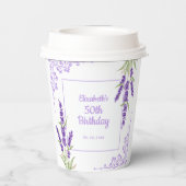 パープルエレガントラベンダーアンティークフレーム誕生日 紙コップ (裏面)
