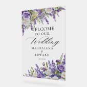 パープルエレガントラベンダーバラズ結婚ウェルカム アクリルサイン (傾斜)