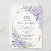 パープルエレガントラベンダーフローラバプテスマ《キリスト教》洗礼式や命名式 招待状 (正面)
