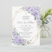 パープルエレガントラベンダーフローラバプテスマ《キリスト教》洗礼式や命名式 招待状 (スタンド正面)