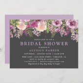 パープルエレガントラベンダーフローラブライダルシャワー 招待状 (正面/裏面)