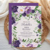パープルエレガントラベンダーフローラ100誕生日 招待状