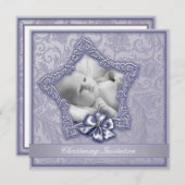 パープルエレガントラベンダー《キリスト教》洗礼式や命名式 招待状 (正面/裏面)