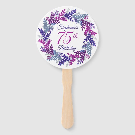 パープルエレガントリースピンク75誕生日 ハンドファン (裏面)
