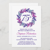 パープルエレガントリース75th誕生日パーティー 招待状 (正面/裏面)