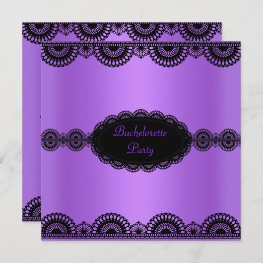 パープルエレガントレースバチェロレッテ招待状 招待状 (正面/裏面)