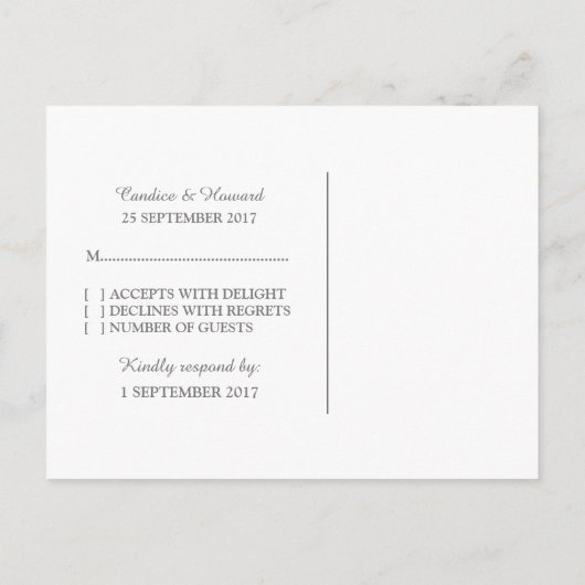 パープルエレガントレースRSVPポストカード インビテーションポストカード (裏面)