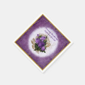 パープルエレガントローズブーケ金ゴールド装飾縁ど品 スタンダードカクテルナプキン (角)