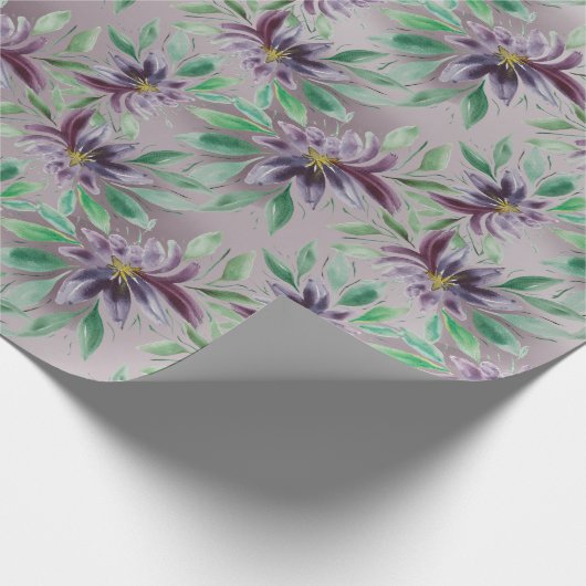 パープルエレガントロータスウォーター色フローラ ラッピングペーパー (角)